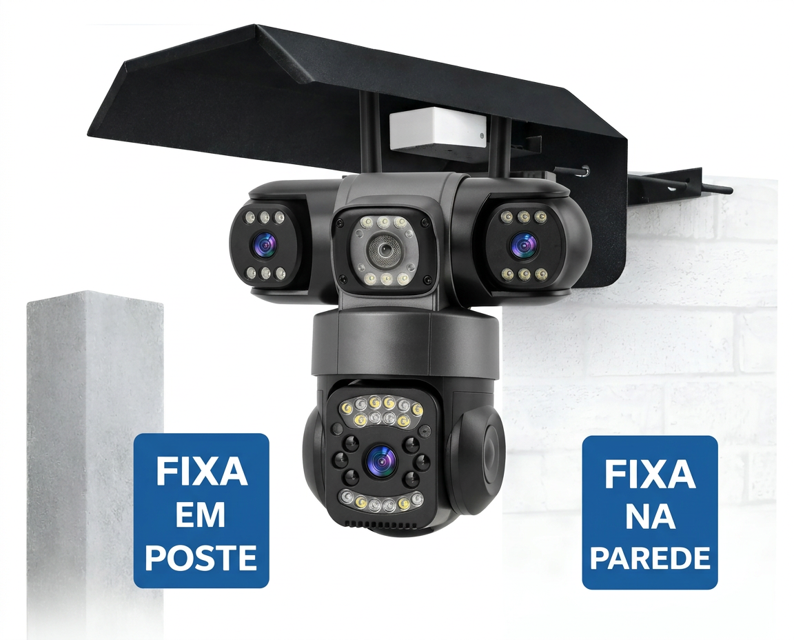Suporte com capa protetora para fixar a câmera em poste ou parede