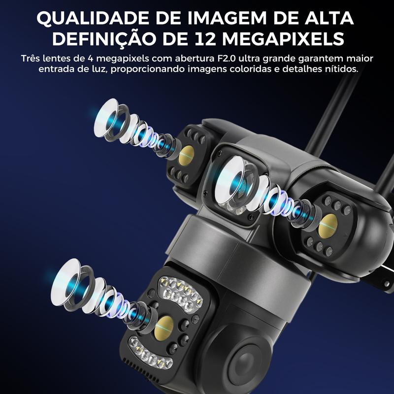 Três lentes de 4 MP com abertura F2.0